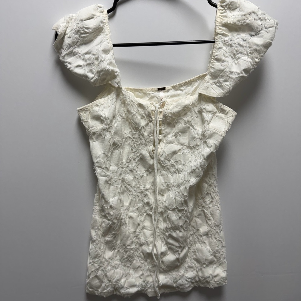 Free People Ivory Popsicle Top With Lace Up Detail Size Large - Picture 4 of 8
